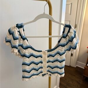 Zara Chevron Knit Crop Top - Blue and White